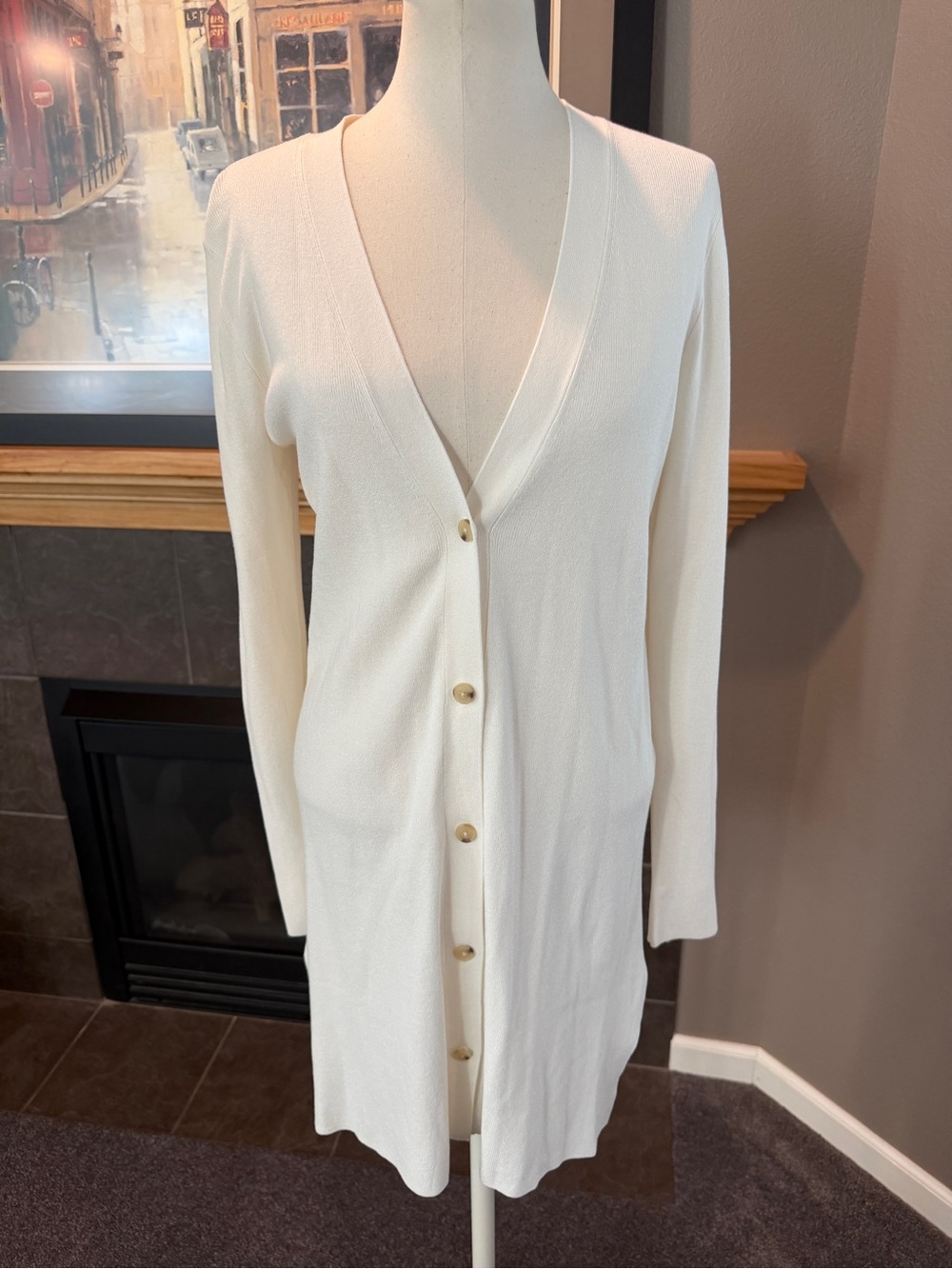 NWT Loft Cream Button-Front Long Cardigan